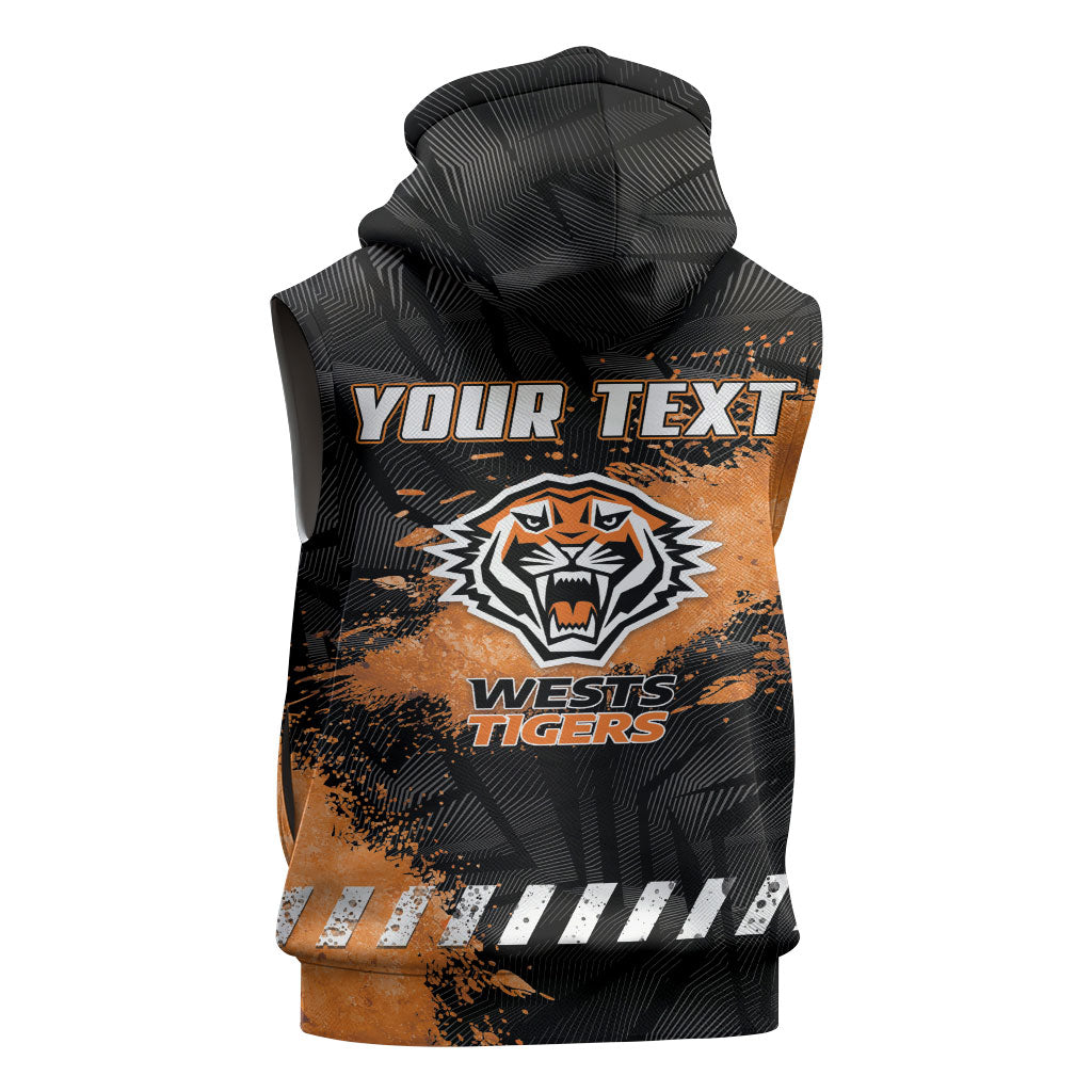 Personalized Wests Tigers Rugby Sleeveless Zip Hoodie Tiger Mascot - Sporty Splash Art Style