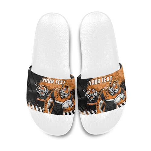 Personalized Wests Tigers Rugby Slide Sandals Tiger Mascot - Sporty Splash Art Style