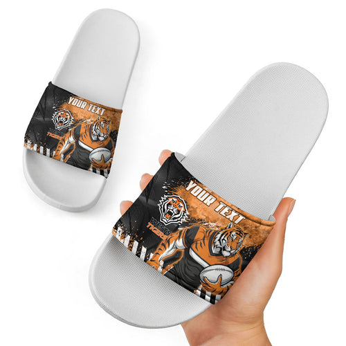 Personalized Wests Tigers Rugby Slide Sandals Tiger Mascot - Sporty Splash Art Style