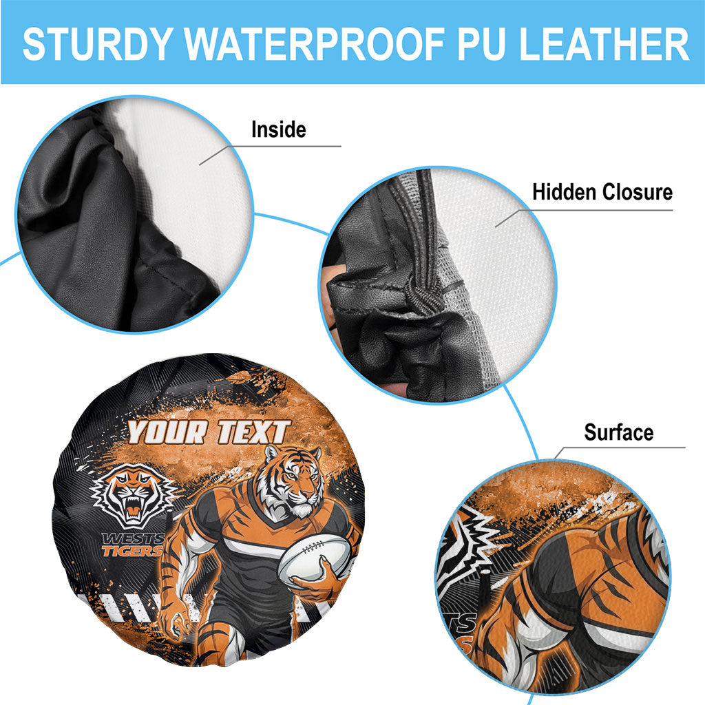 Personalized Wests Tigers Rugby Spare Tire Cover Tiger Mascot - Sporty Splash Art Style