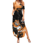 Personalized Wests Tigers Rugby Summer Maxi Dress Tiger Mascot - Sporty Splash Art Style