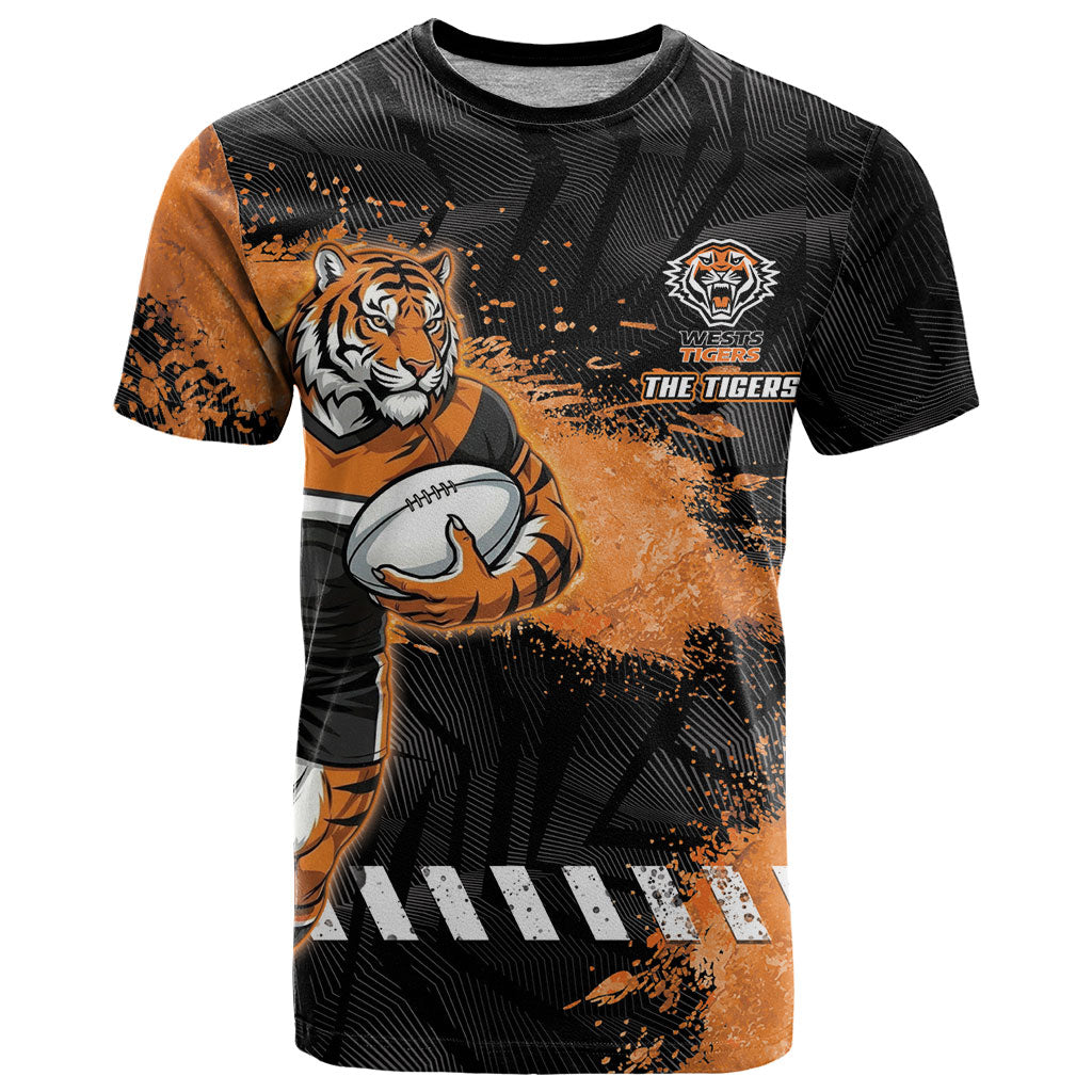 Personalized Wests Tigers Rugby T Shirt Tiger Mascot - Sporty Splash Art Style