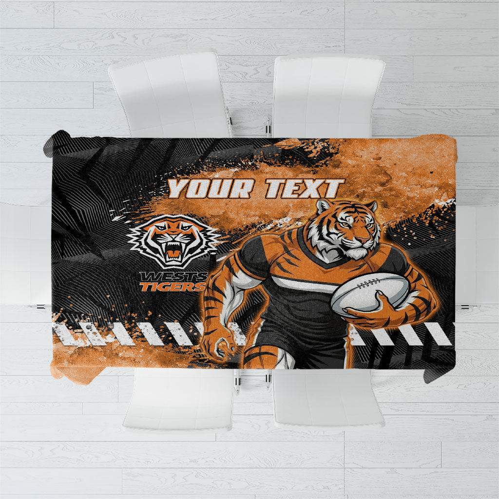 Personalized Wests Tigers Rugby Tablecloth Tiger Mascot - Sporty Splash Art Style