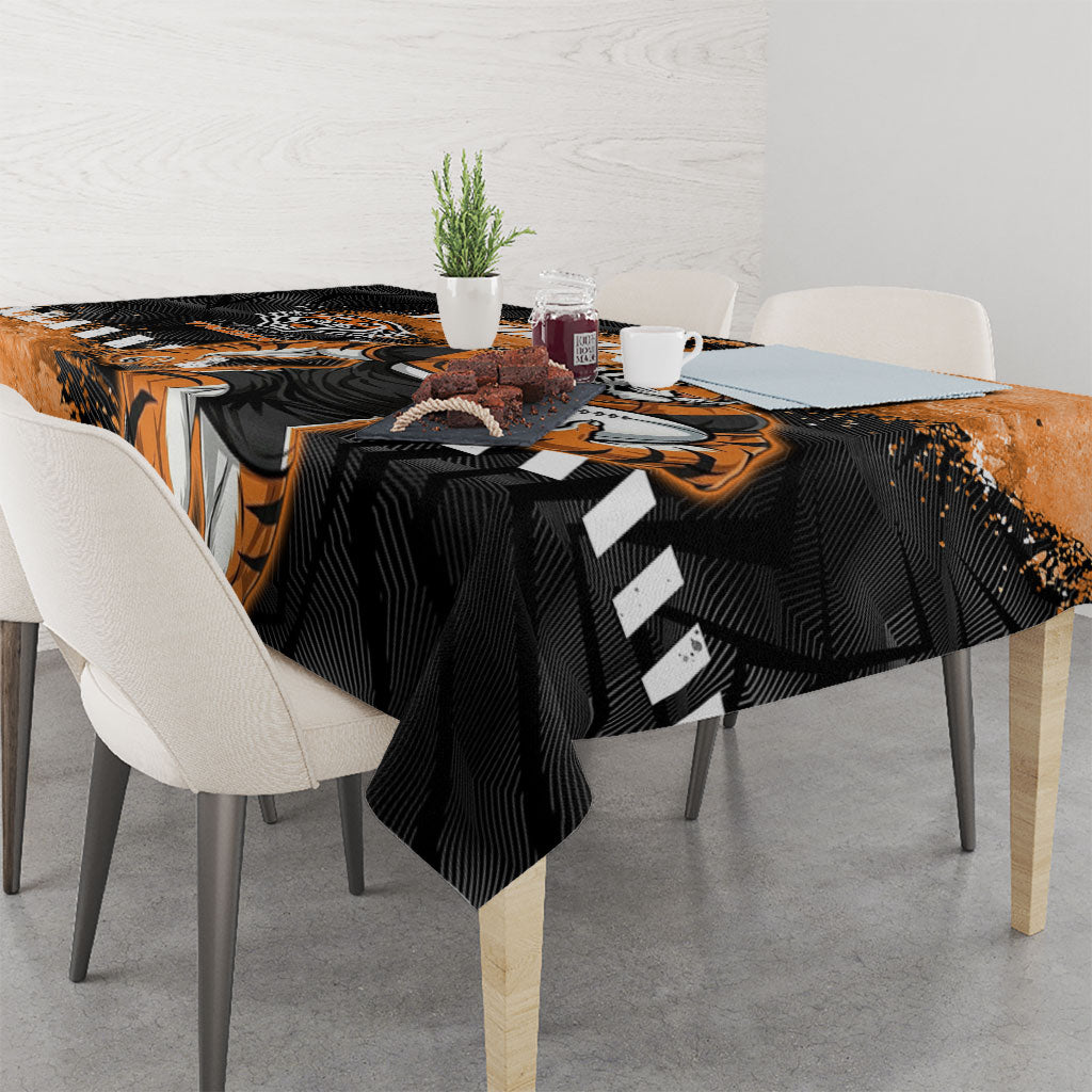 Personalized Wests Tigers Rugby Tablecloth Tiger Mascot - Sporty Splash Art Style