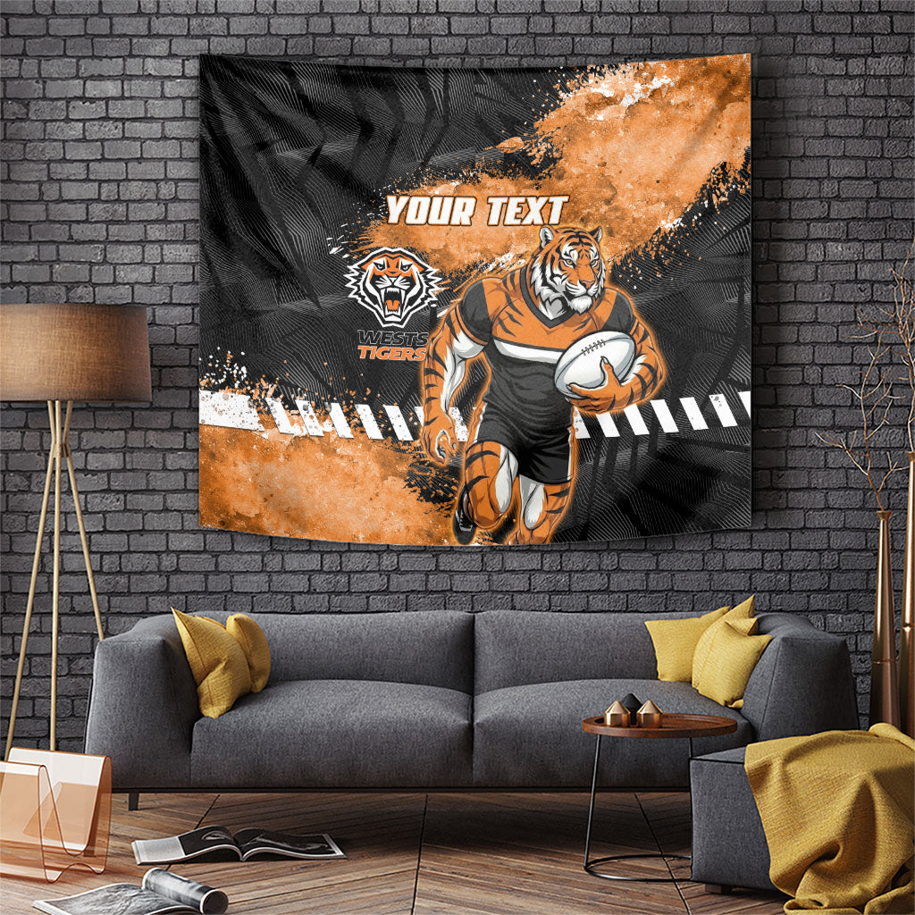 Personalized Wests Tigers Rugby Tapestry Tiger Mascot - Sporty Splash Art Style