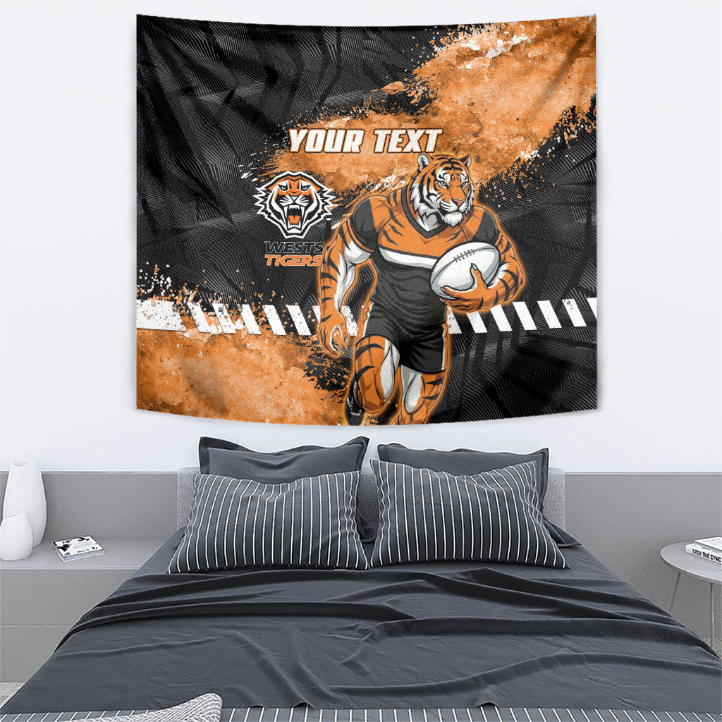 Personalized Wests Tigers Rugby Tapestry Tiger Mascot - Sporty Splash Art Style