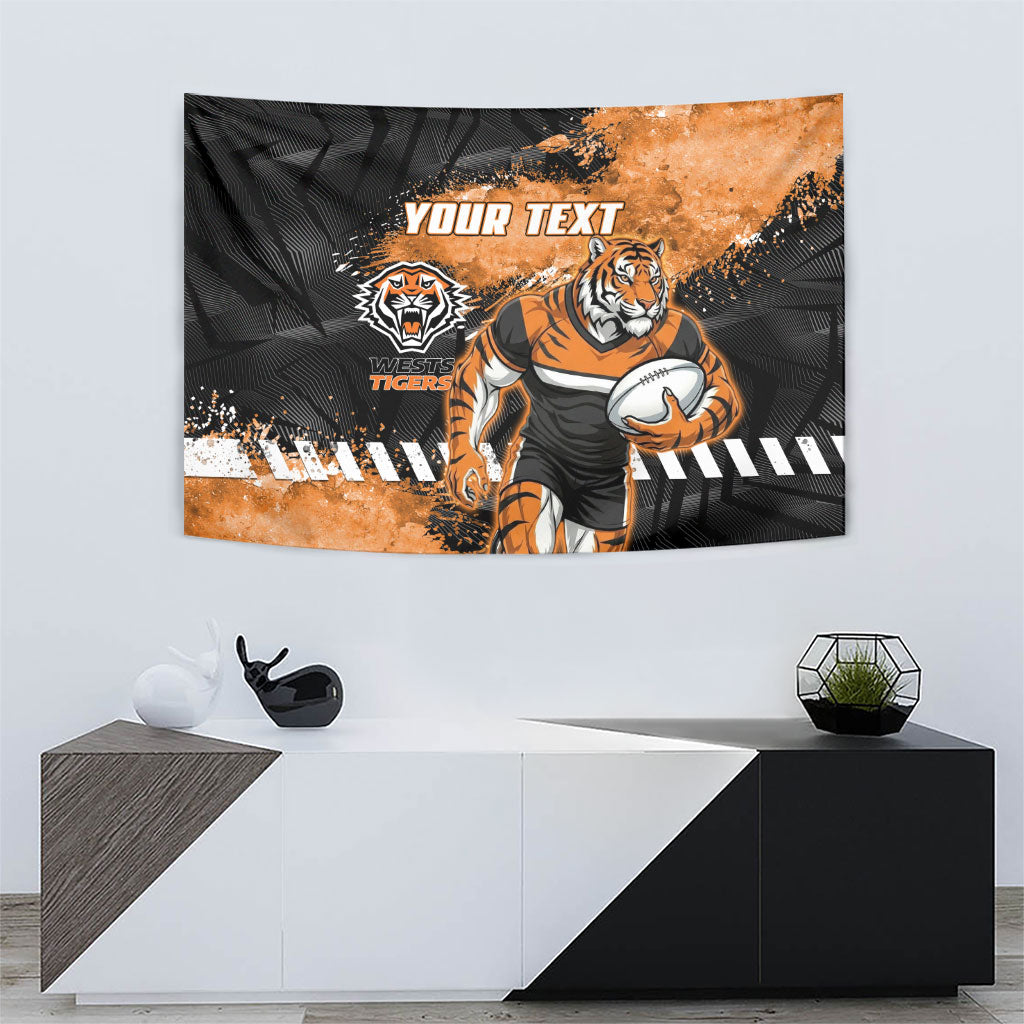 Personalized Wests Tigers Rugby Tapestry Tiger Mascot - Sporty Splash Art Style