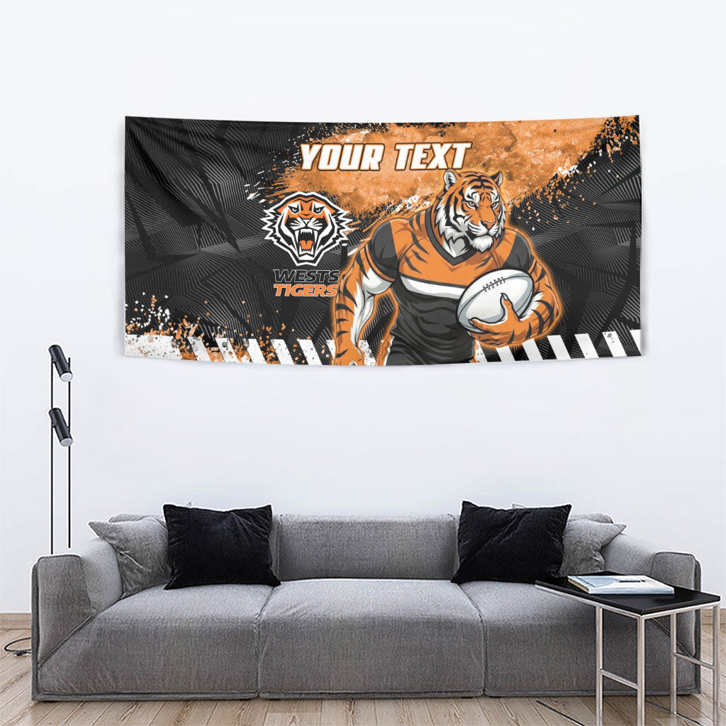 Personalized Wests Tigers Rugby Tapestry Tiger Mascot - Sporty Splash Art Style