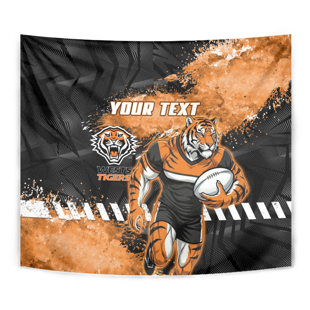 Personalized Wests Tigers Rugby Tapestry Tiger Mascot - Sporty Splash Art Style