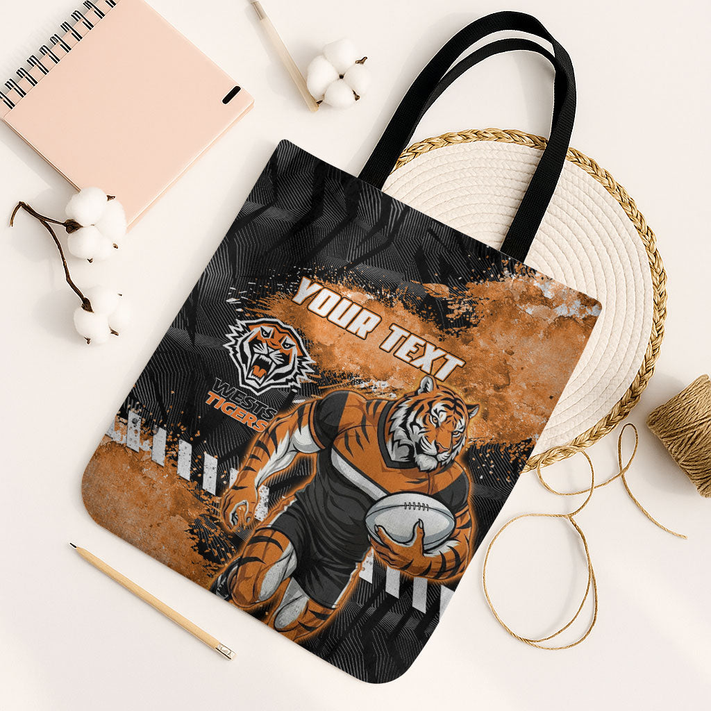 Personalized Wests Tigers Rugby Tote Bag Tiger Mascot - Sporty Splash Art Style