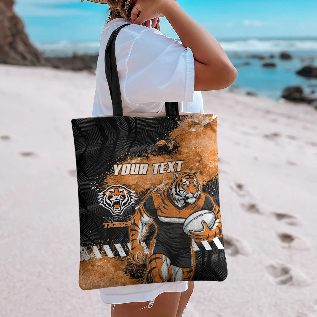 Personalized Wests Tigers Rugby Tote Bag Tiger Mascot - Sporty Splash Art Style