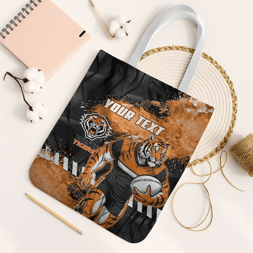 Personalized Wests Tigers Rugby Tote Bag Tiger Mascot - Sporty Splash Art Style