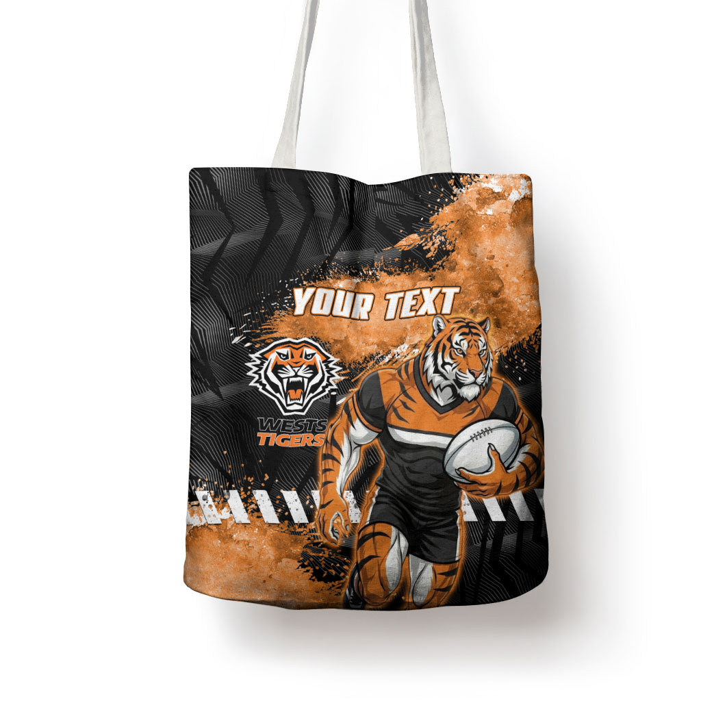 Personalized Wests Tigers Rugby Tote Bag Tiger Mascot - Sporty Splash Art Style