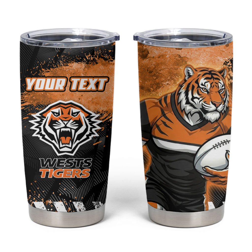 Personalized Wests Tigers Rugby Tumbler Cup Tiger Mascot - Sporty Splash Art Style