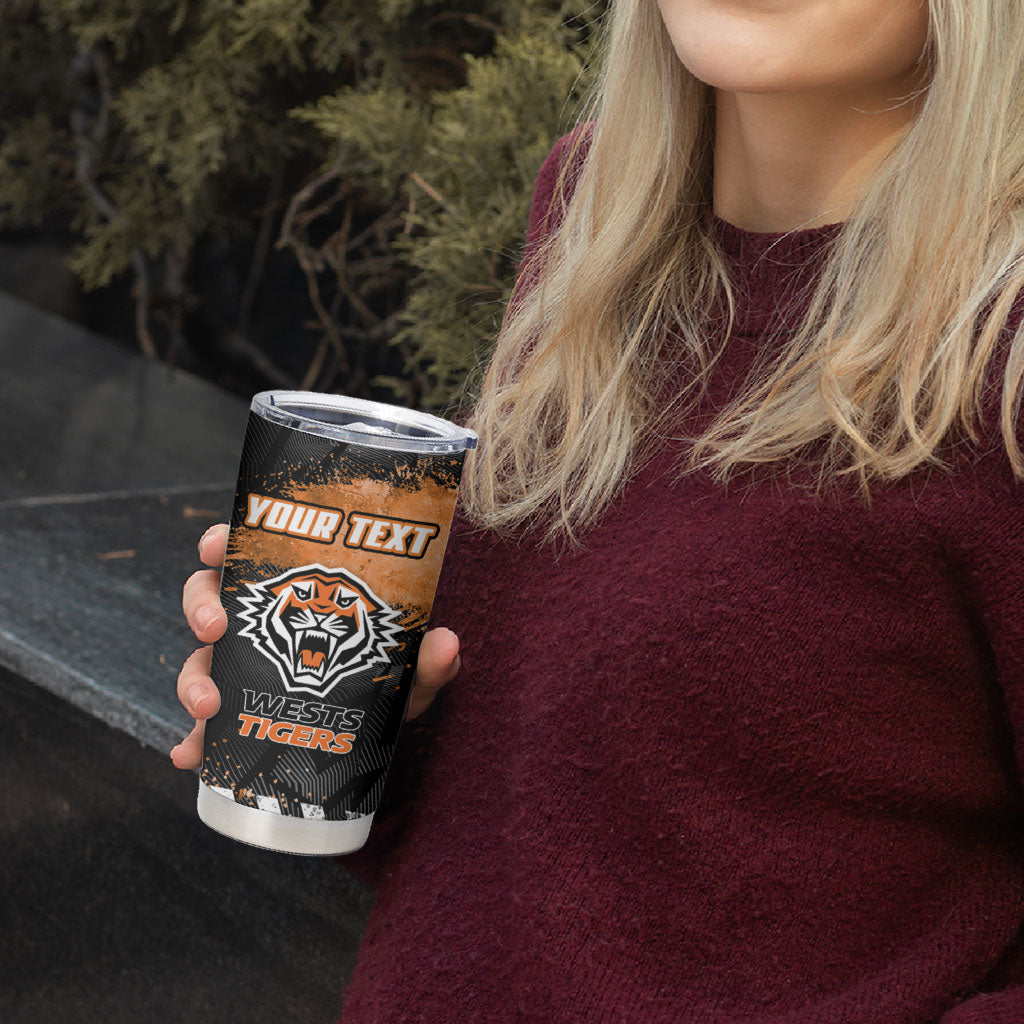 Personalized Wests Tigers Rugby Tumbler Cup Tiger Mascot - Sporty Splash Art Style