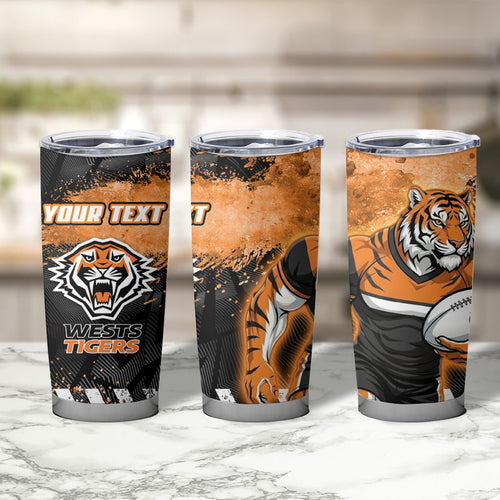 Personalized Wests Tigers Rugby Tumbler Cup Tiger Mascot - Sporty Splash Art Style