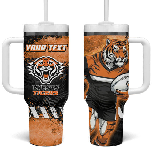 Personalized Wests Tigers Rugby Tumbler With Handle Tiger Mascot - Sporty Splash Art Style