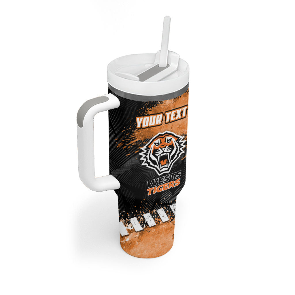 Personalized Wests Tigers Rugby Tumbler With Handle Tiger Mascot - Sporty Splash Art Style