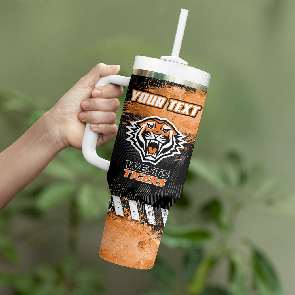 Personalized Wests Tigers Rugby Tumbler With Handle Tiger Mascot - Sporty Splash Art Style