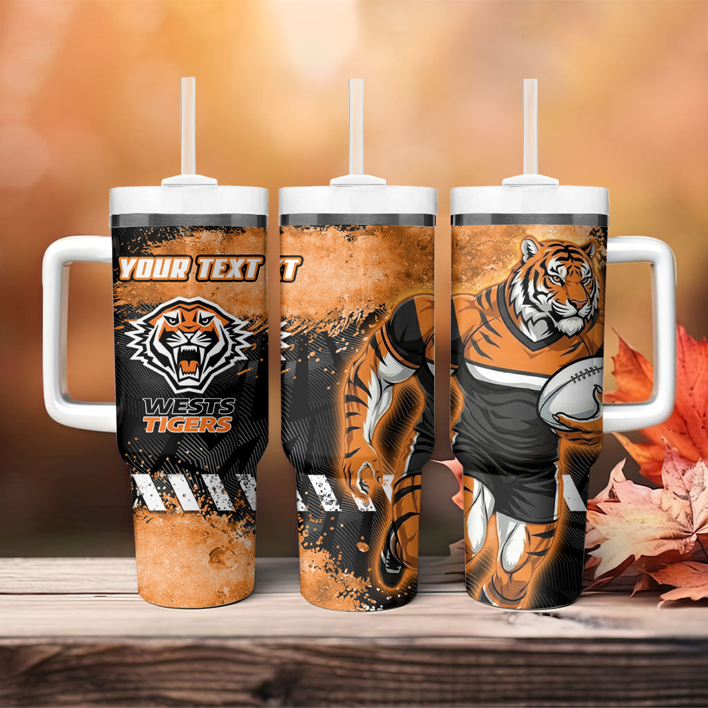 Personalized Wests Tigers Rugby Tumbler With Handle Tiger Mascot - Sporty Splash Art Style