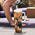 Personalized Wests Tigers Rugby Tumbler With Handle Tiger Mascot - Sporty Splash Art Style