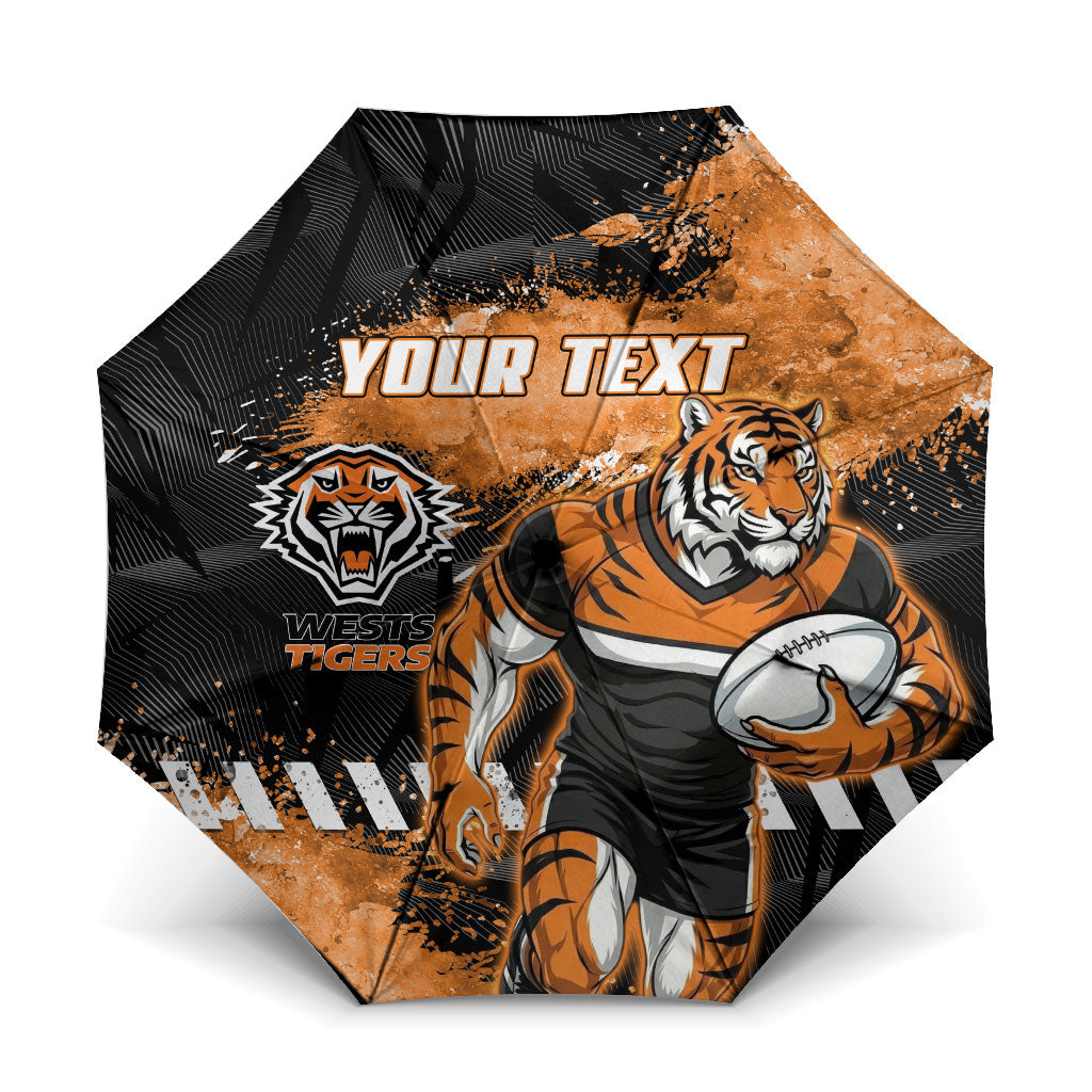 Personalized Wests Tigers Rugby Umbrella Tiger Mascot - Sporty Splash Art Style