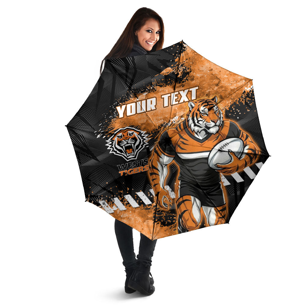 Personalized Wests Tigers Rugby Umbrella Tiger Mascot - Sporty Splash Art Style