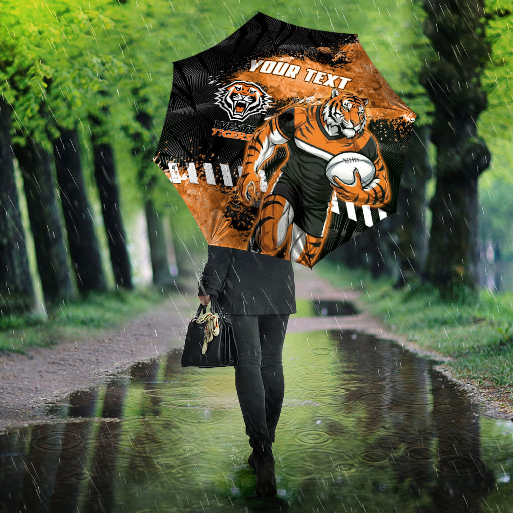 Personalized Wests Tigers Rugby Umbrella Tiger Mascot - Sporty Splash Art Style