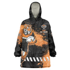 Personalized Wests Tigers Rugby Wearable Blanket Hoodie Tiger Mascot - Sporty Splash Art Style