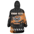 Personalized Wests Tigers Rugby Wearable Blanket Hoodie Tiger Mascot - Sporty Splash Art Style