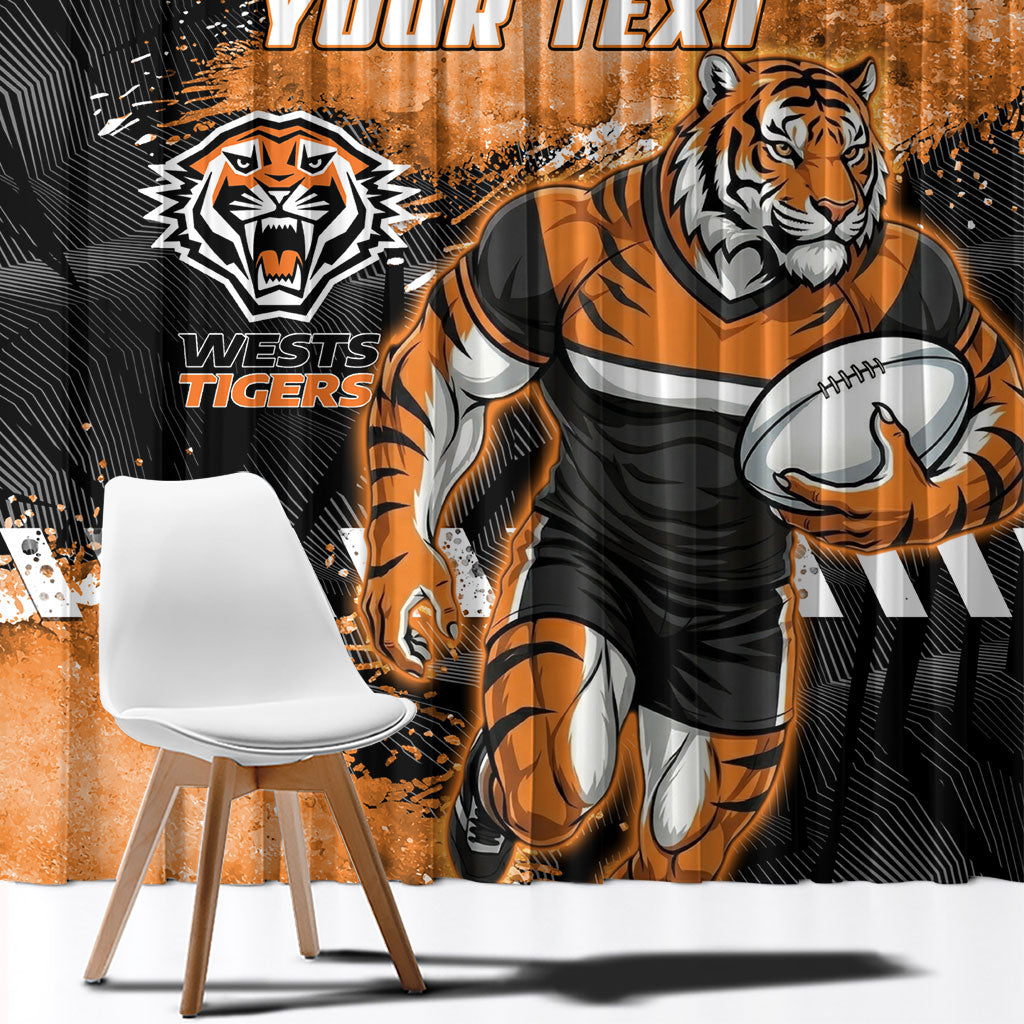 Personalized Wests Tigers Rugby Window Curtain Tiger Mascot - Sporty Splash Art Style