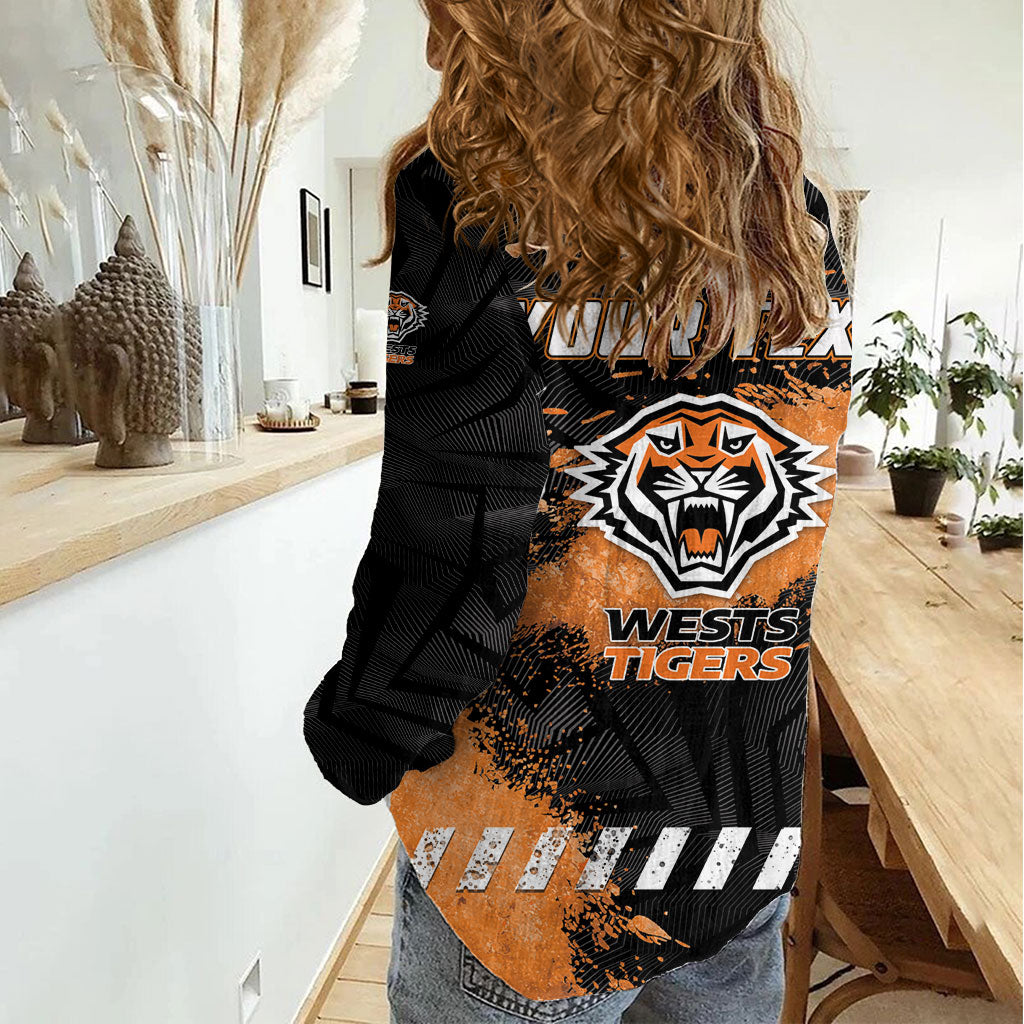 Personalized Wests Tigers Rugby Women Casual Shirt Tiger Mascot - Sporty Splash Art Style