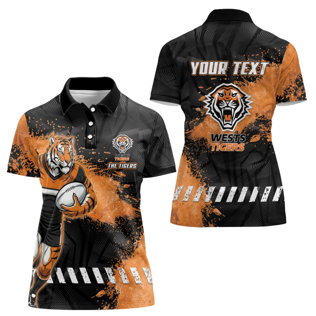 Personalized Wests Tigers Rugby Women Polo Shirt Tiger Mascot - Sporty Splash Art Style