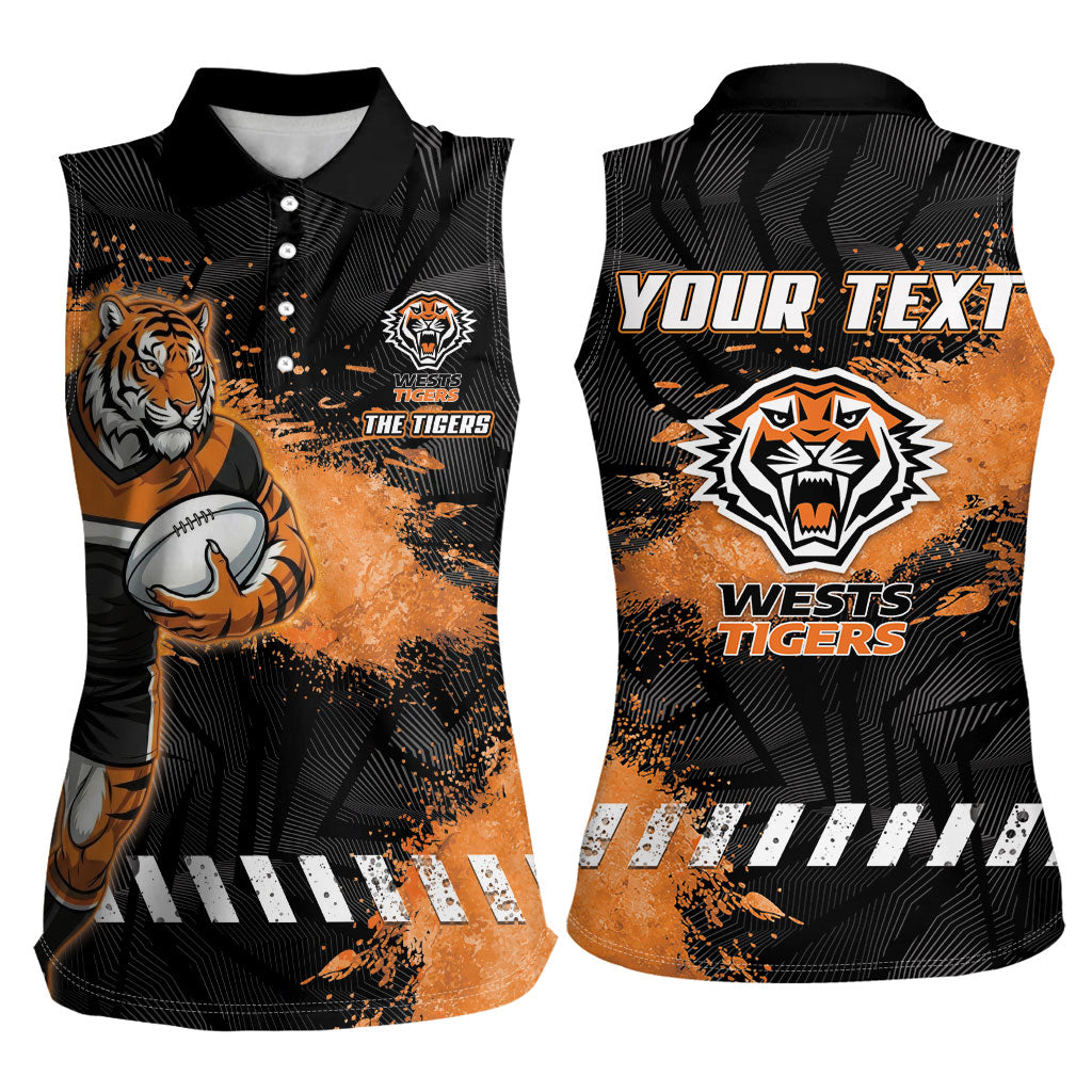 Personalized Wests Tigers Rugby Women Sleeveless Polo Shirt Tiger Mascot - Sporty Splash Art Style