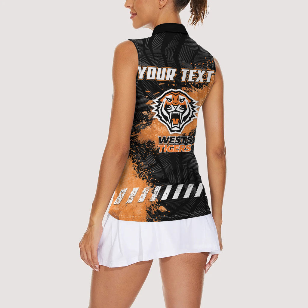 Personalized Wests Tigers Rugby Women Sleeveless Polo Shirt Tiger Mascot - Sporty Splash Art Style