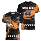Personalized Wests Tigers Rugby Women V-Neck T-Shirt Tiger Mascot - Sporty Splash Art Style