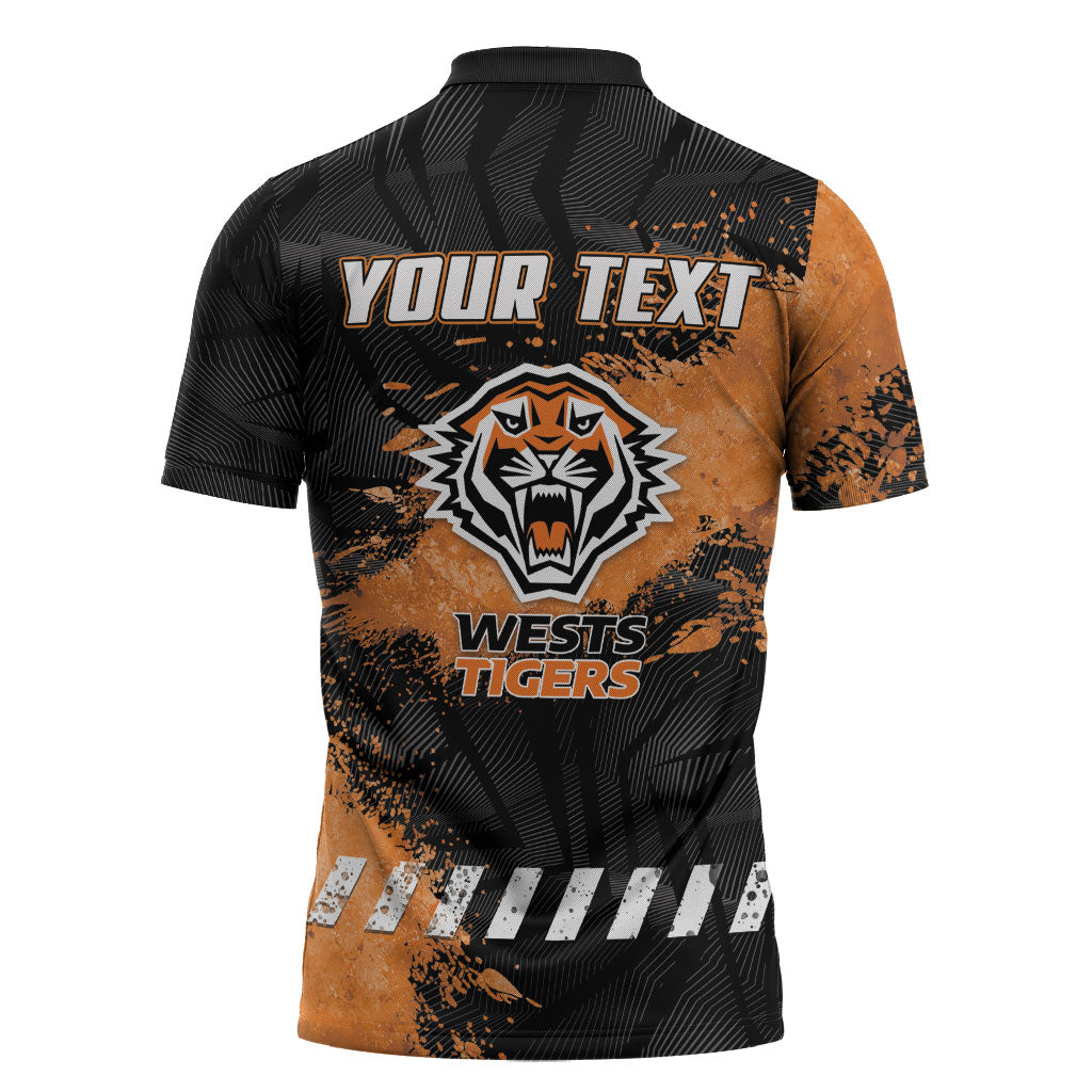 Personalized Wests Tigers Rugby Zipper Polo Shirt Tiger Mascot - Sporty Splash Art Style
