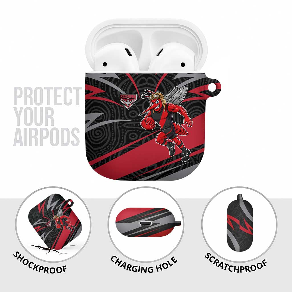 Essendon Bombers Australian Football AirPods Case Skeeta Mascot With Indigenous Pattern Art