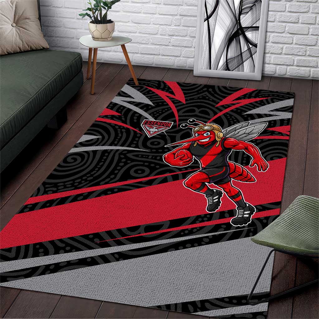 Essendon Bombers Australian Football Area Rug Skeeta Mascot With Indigenous Pattern Art
