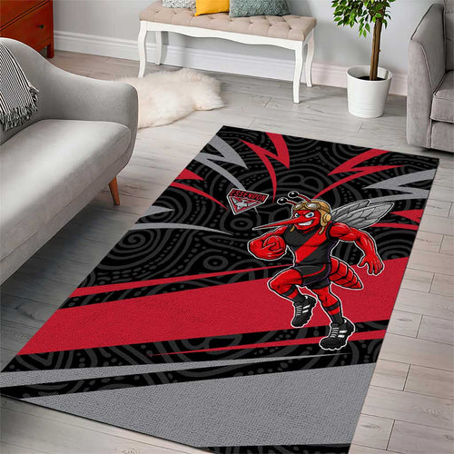 Essendon Bombers Australian Football Area Rug Skeeta Mascot With Indigenous Pattern Art