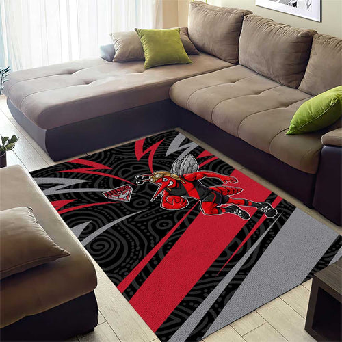 Essendon Bombers Australian Football Area Rug Skeeta Mascot With Indigenous Pattern Art