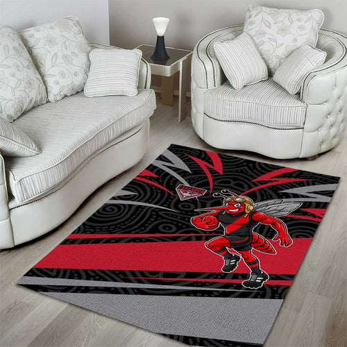 Essendon Bombers Australian Football Area Rug Skeeta Mascot With Indigenous Pattern Art