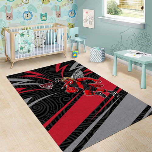 Essendon Bombers Australian Football Area Rug Skeeta Mascot With Indigenous Pattern Art