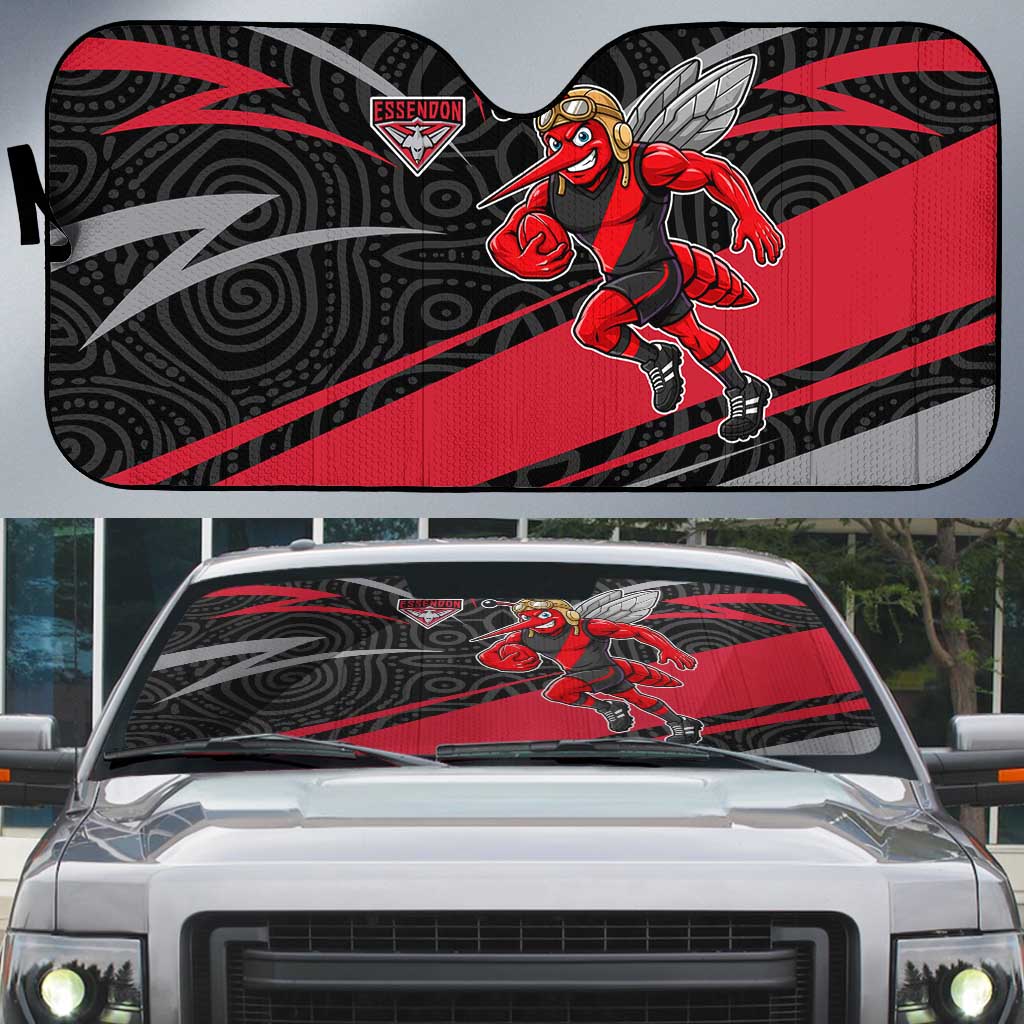 Essendon Bombers Australian Football Auto Sun Shade Skeeta Mascot With Indigenous Pattern Art