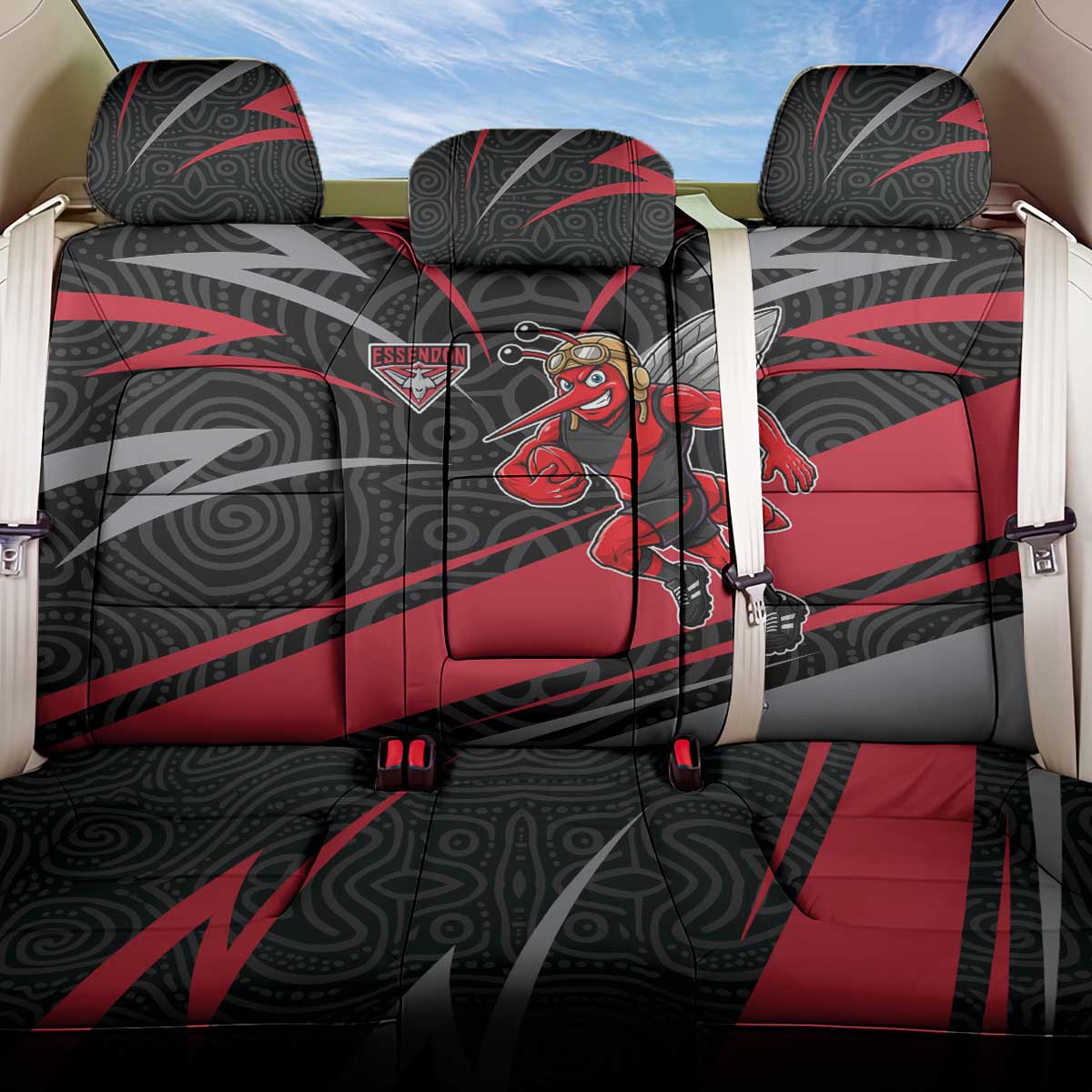 Essendon Bombers Australian Football Back Car Seat Cover Skeeta Mascot With Indigenous Pattern Art