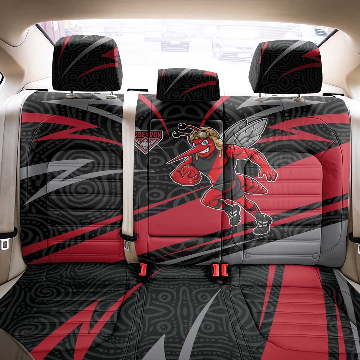 Essendon Bombers Australian Football Back Car Seat Cover Skeeta Mascot With Indigenous Pattern Art