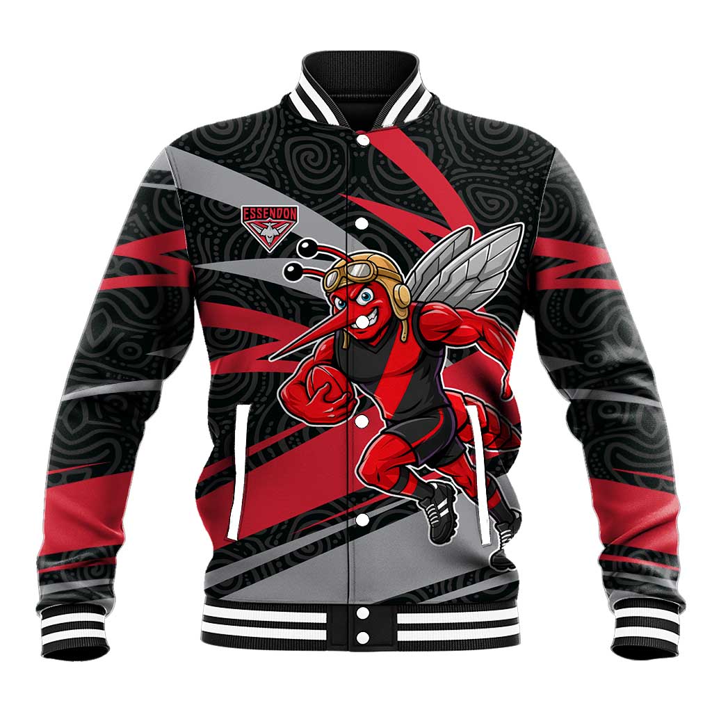 Essendon Bombers Australian Football Baseball Jacket Skeeta Mascot With Indigenous Pattern Art