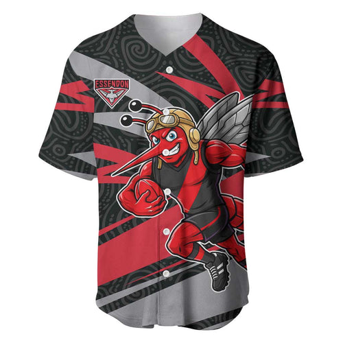 Essendon Bombers Australian Football Baseball Jersey Skeeta Mascot With Indigenous Pattern Art