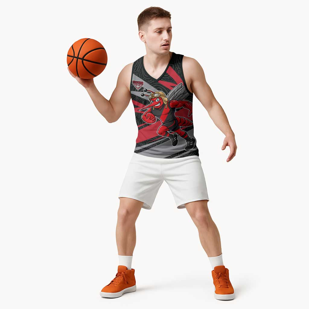 Essendon Bombers Australian Football Basketball Jersey Skeeta Mascot With Indigenous Pattern Art