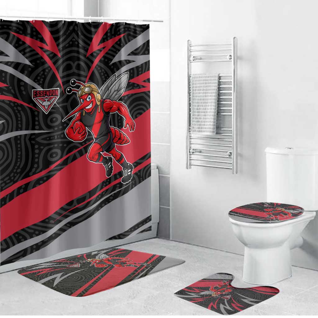 Essendon Bombers Australian Football Bathroom Set Skeeta Mascot With Indigenous Pattern Art